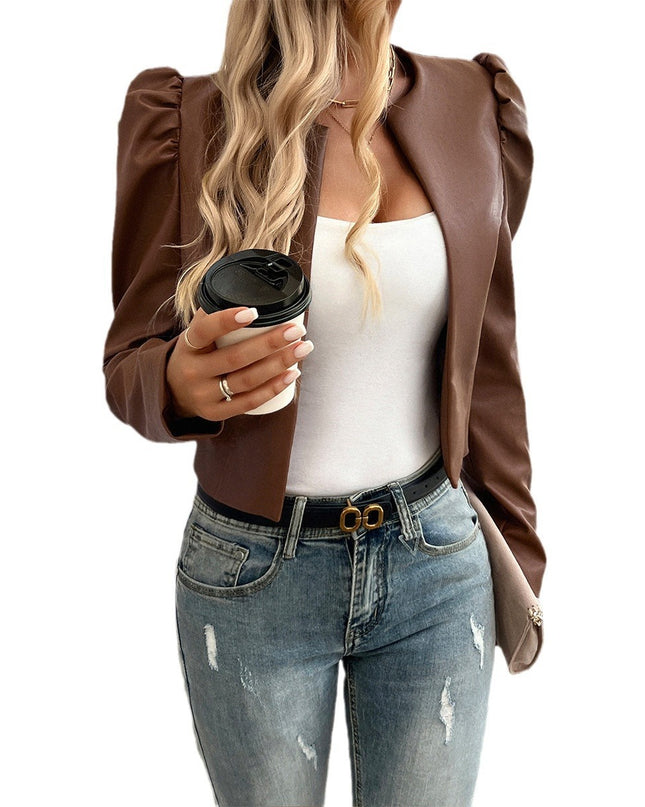 Jacket Women's Temperament Leisure Cardigan Solid Color Leather Coat