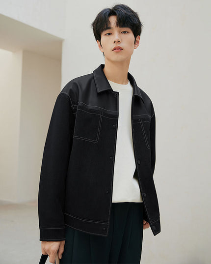 PU Leather Jacket Casual Pu Handsome Men's Clothing Loose Top Coat