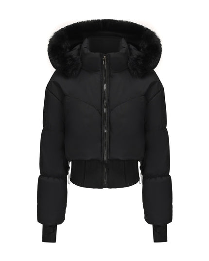 Women's Hooded Large Fur Collar Short Cotton Jacket