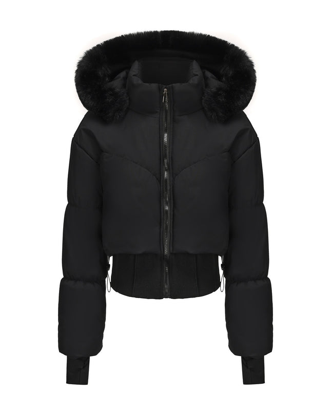 Women's Hooded Large Fur Collar Short Cotton Jacket