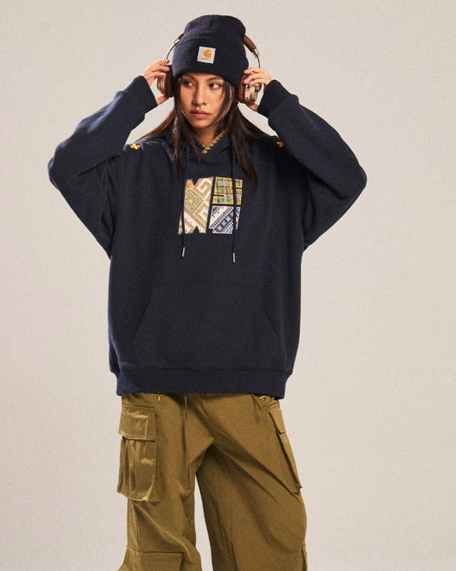 Retro Ethnic Style Woven Patch Versatile Loose Hooded Sweater