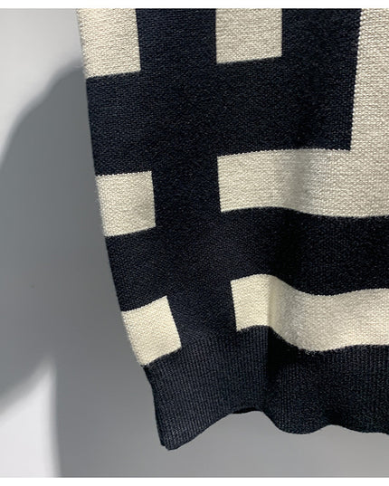 Men's New Fashion Versatile Geometric Jacquard Sweater Half Sleeve Round Neck