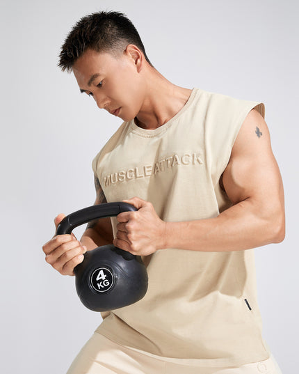 Summer Youth Fitness New Printed Cotton Wide Shoulder Vest For Men