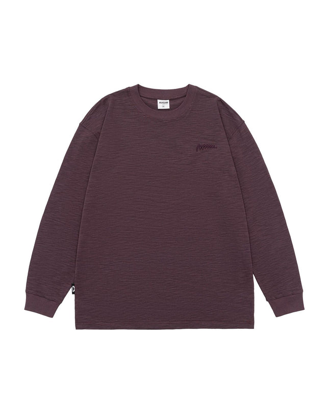 Pure Color Slub Cotton Long Sleeve T-shirt Simple Embroidered Crew Neck Cotton Base Shirt