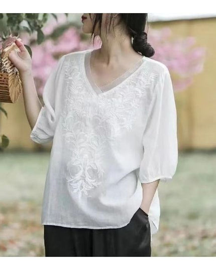 Summer Retro Style Loose Short Sleeve Shirt Ladies