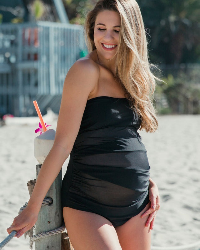 One-piece maternity swimsuit solid color mesh bikini
