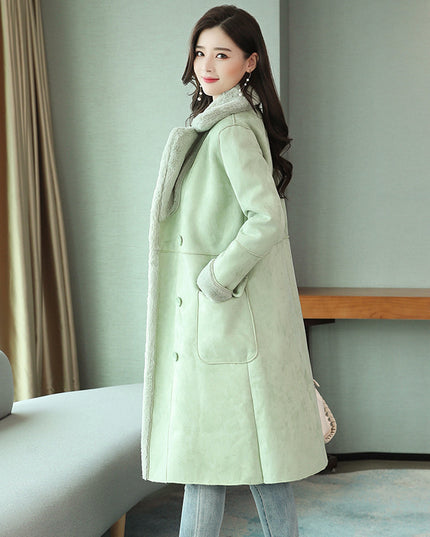 Korean style loose fur coat mid-length deerskin cotton jacket