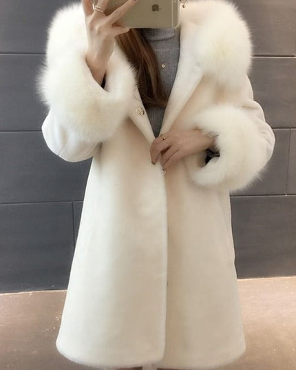 Hooded fox wool sheep sheared fur coat jacket
