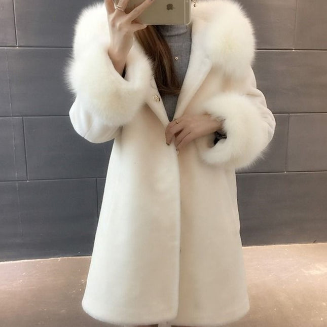 Hooded fox wool sheep sheared fur coat jacket