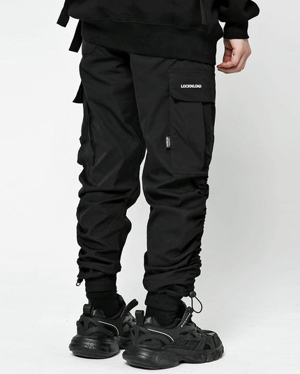 Men's ins street fashion brand multi-pocket overalls trendy elastic waist pants