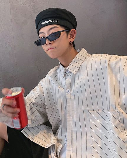Trendy Men With Long-Sleeved Shirt Korean Men's Handsome Striped Shirt