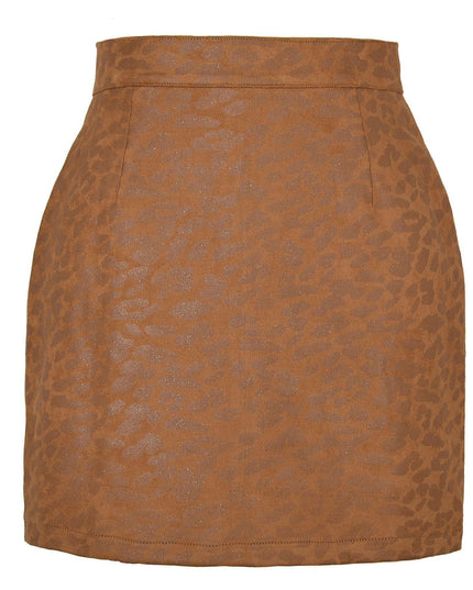 Bronzing Leopard Suede Skirt European And American High Waist Skirt