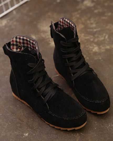 Flat bottom strap fastening boots