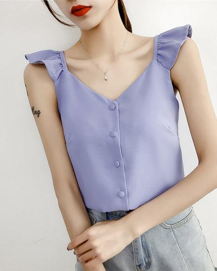 Chic retro clavicle top with chic style in summer