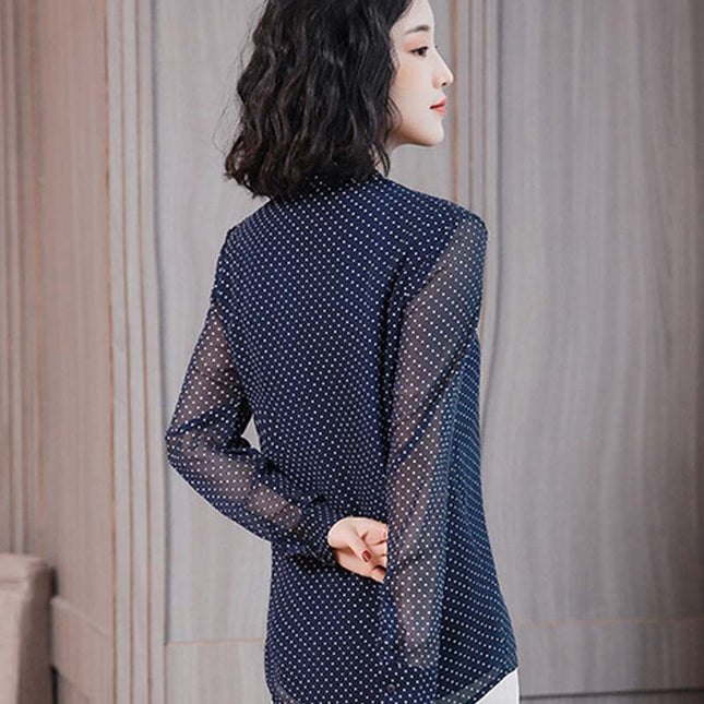Women's Long Sleeve Shirt With Stand-up Collar Bow