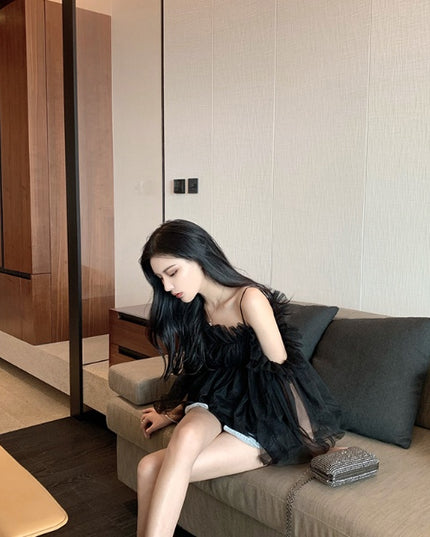 One-shoulder chiffon shirt strapless strap
