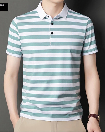 Summer Short-sleeved T-shirt Men's Cotton Ice Silk Polo Collar Stripes Youth Undershirt