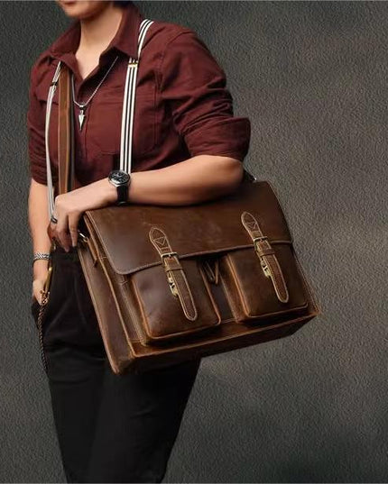 Top Cowhide Leather Computer Bag | Crossbody Business Handbag, Genuine Leather