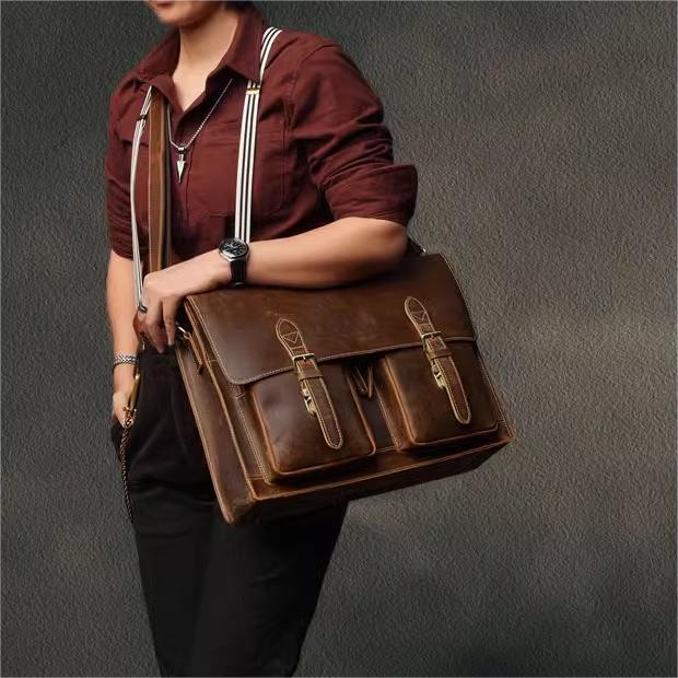 Top Cowhide Leather Computer Bag | Crossbody Business Handbag, Genuine Leather