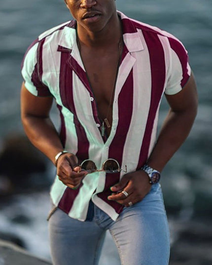 Men's Shirt Men's Short-sleeved Mercerized Cotton Stripes