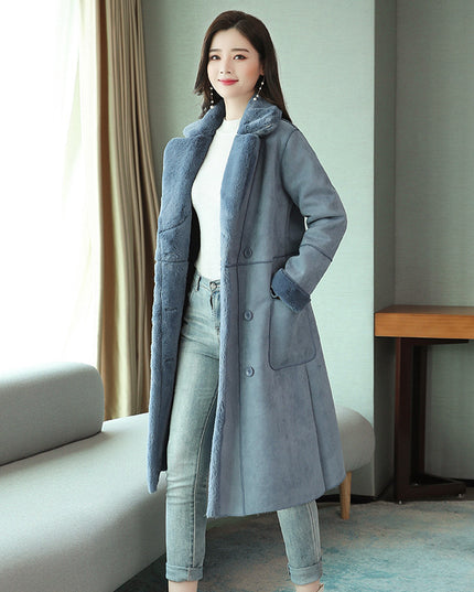 Korean style loose fur coat mid-length deerskin cotton jacket