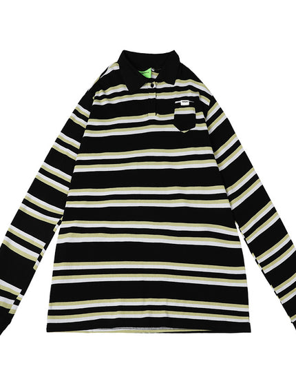 Basic knitted polo shirt with small pockets and stripes