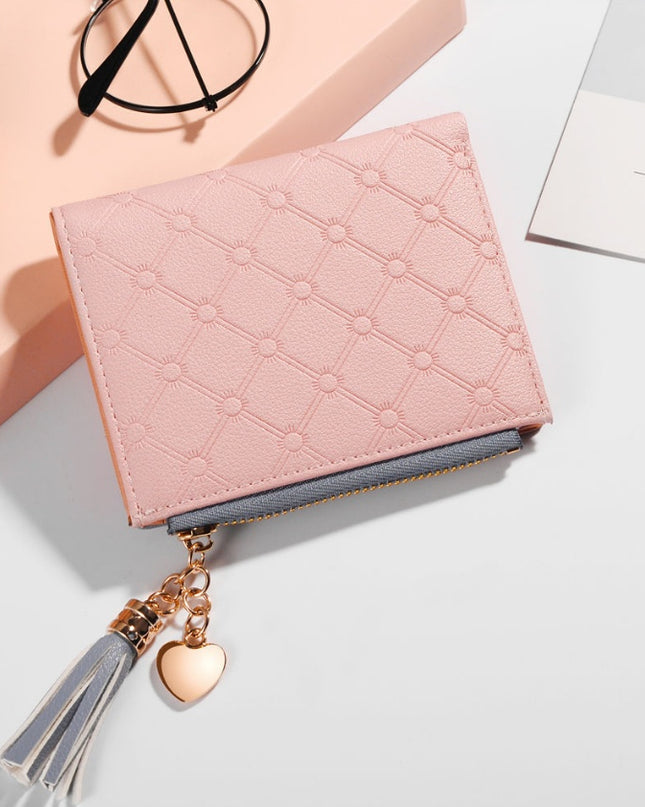 Contrast embossed zipper handbags tassels high-grade soft leather wallet simple coin purse