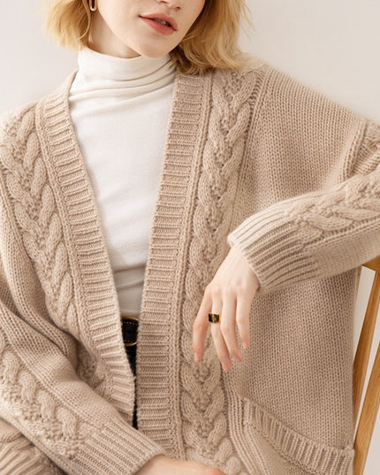 V-neck Temperament Knitted Loose Twist Mid-length Sweater