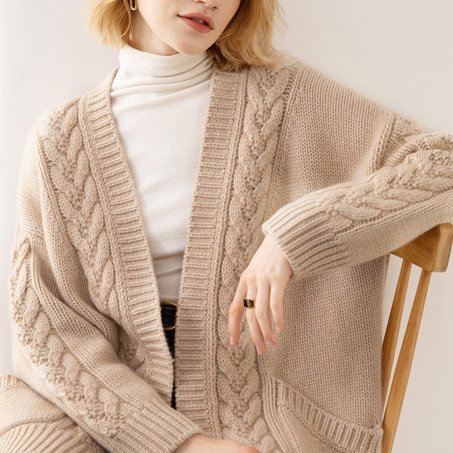 V-neck Temperament Knitted Loose Twist Mid-length Sweater