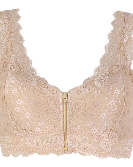 Cross-border Front Buckle Bra Front Zipper Sexy Lace Bra Vest Bra Upper Support Thin Underwear
