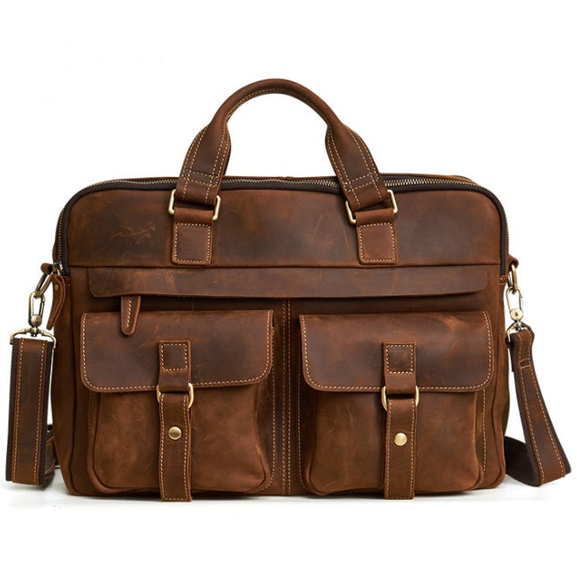 Genuine Men’s Retro Business Bag | Cowhide Briefcase & 15.6-Inch Laptop Bag
