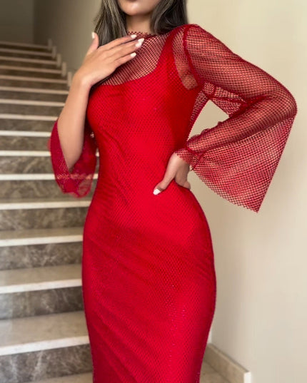 Mesh Long-sleeved Two-piece Maxi Dress