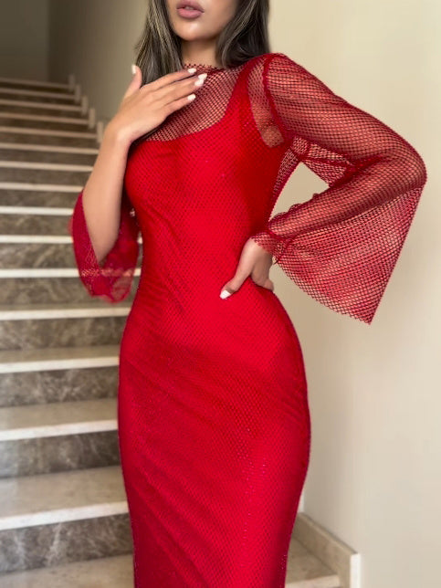 Mesh Long-sleeved Two-piece Maxi Dress
