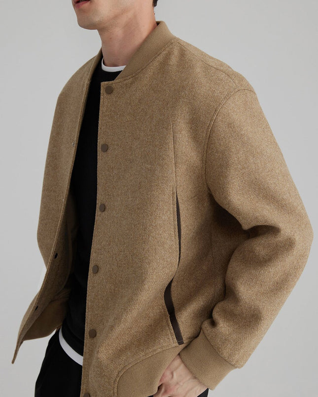 Wool Color Contrast Patchwork Ribbon Rib Coat