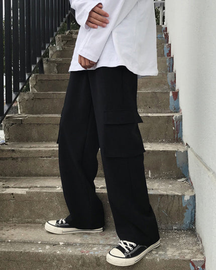 Work Pocket Casual Pants Retro Straight Trousers Men's Trend