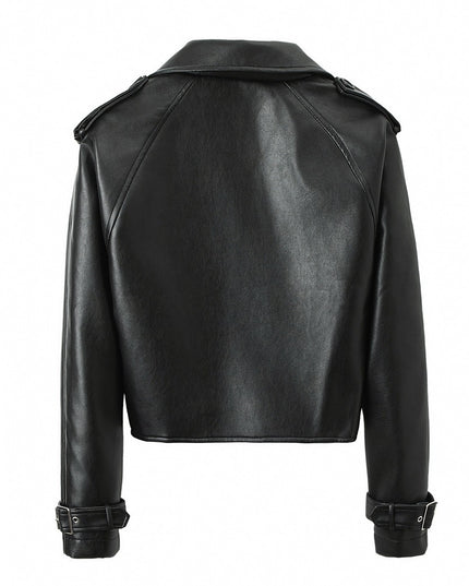 Women's Solid Color Casual Loose Fit Leather Jacket