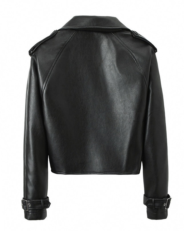 Women's Solid Color Casual Loose Fit Leather Jacket