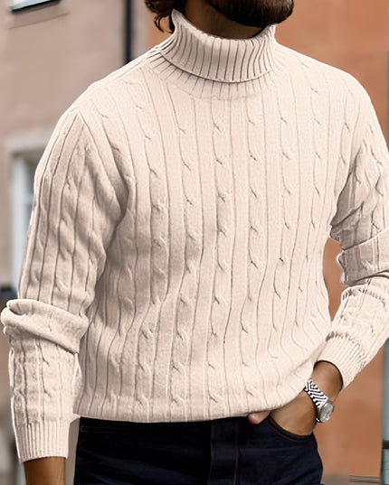 Men's Sweater Casual Retro Twisted Flower Turtleneck Knitting