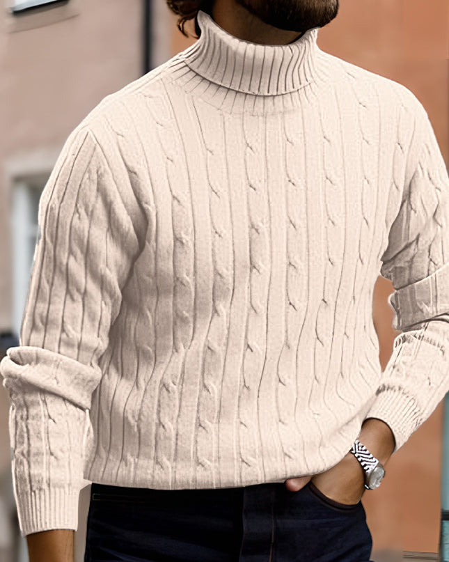 Men's Sweater Casual Retro Twisted Flower Turtleneck Knitting