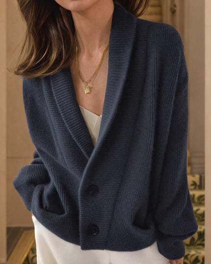 Retro Lapels Solid Color Long Sleeve Knitted Cardigan