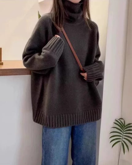 Women's Turtleneck Sweater Loose Thick Curling Pile Collar Idle Style