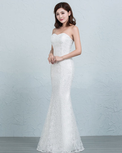 Sequined lace waist fishtail wedding dress