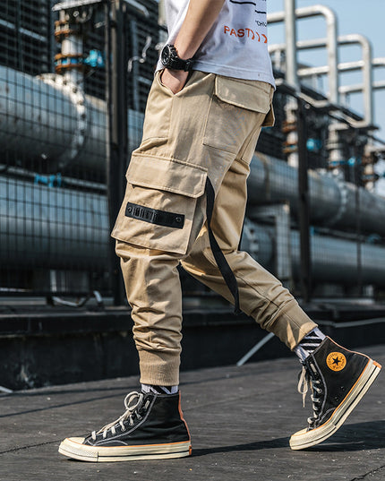 Multi-pocket hip-hop cropped cropped overalls