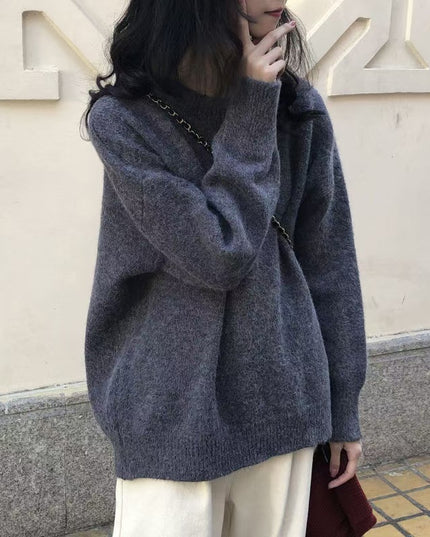 Solid Color Pullover Soft Glutinous Thickened Women's Round Neck Sweater