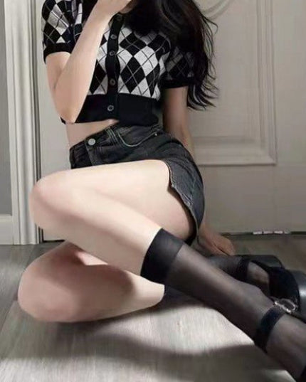 Slit Black Denim Skirt For Women