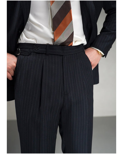 Autumn Wool Blended Single Pleated Striped Suit Pants