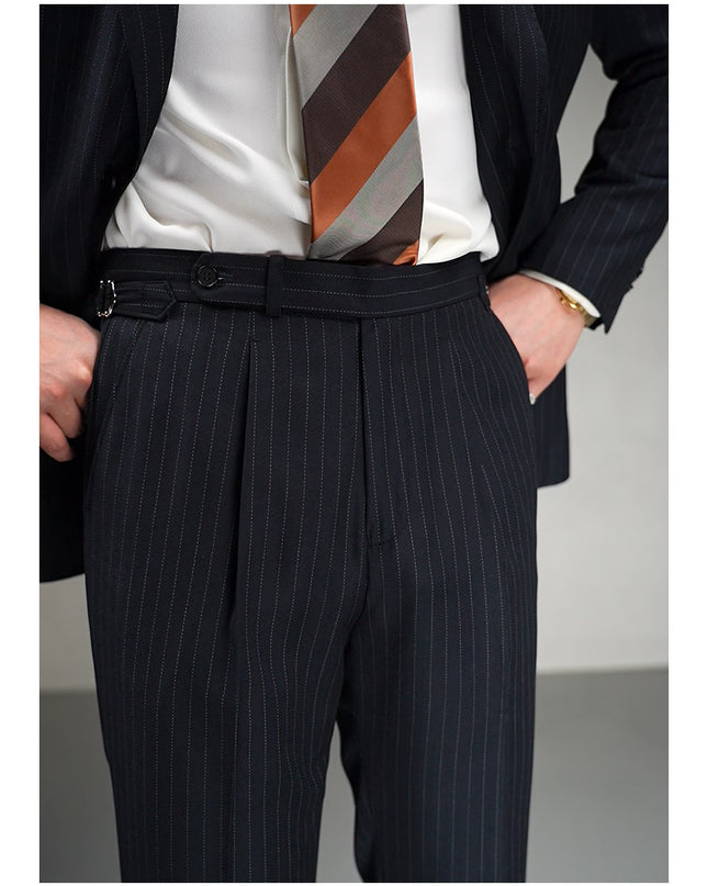 Autumn Wool Blended Single Pleated Striped Suit Pants