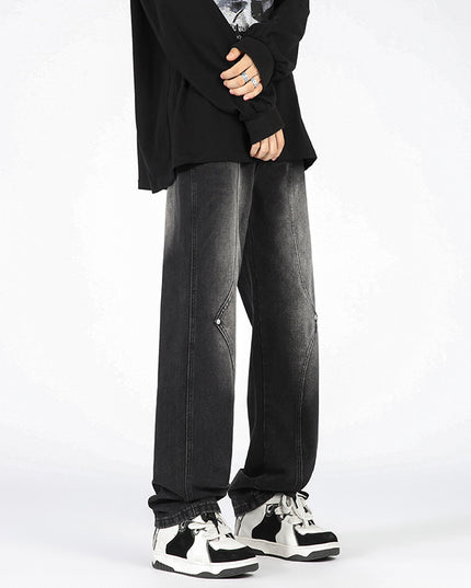 Men's Retro Patchwork Beaded Loose Jeans