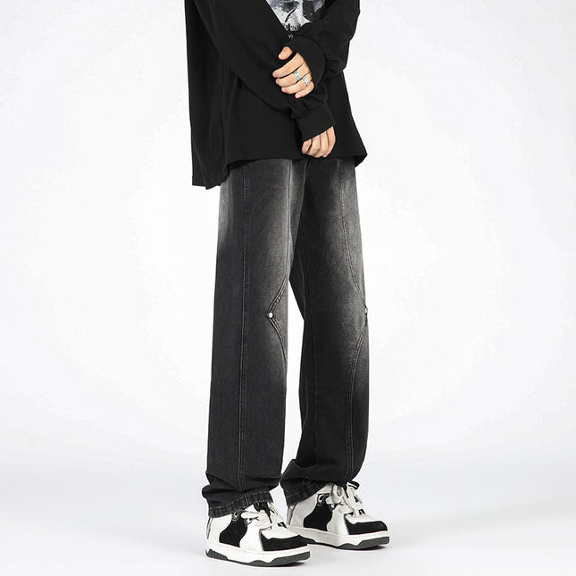 Men's Retro Patchwork Beaded Loose Jeans