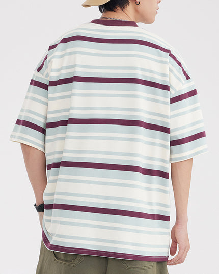 Vintage Stripe Niche Couple Loose Half-sleeve Top